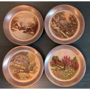 Set 4 Kent Pewter Vintage Coasters 4.5" Stackable Back Imprint JE55